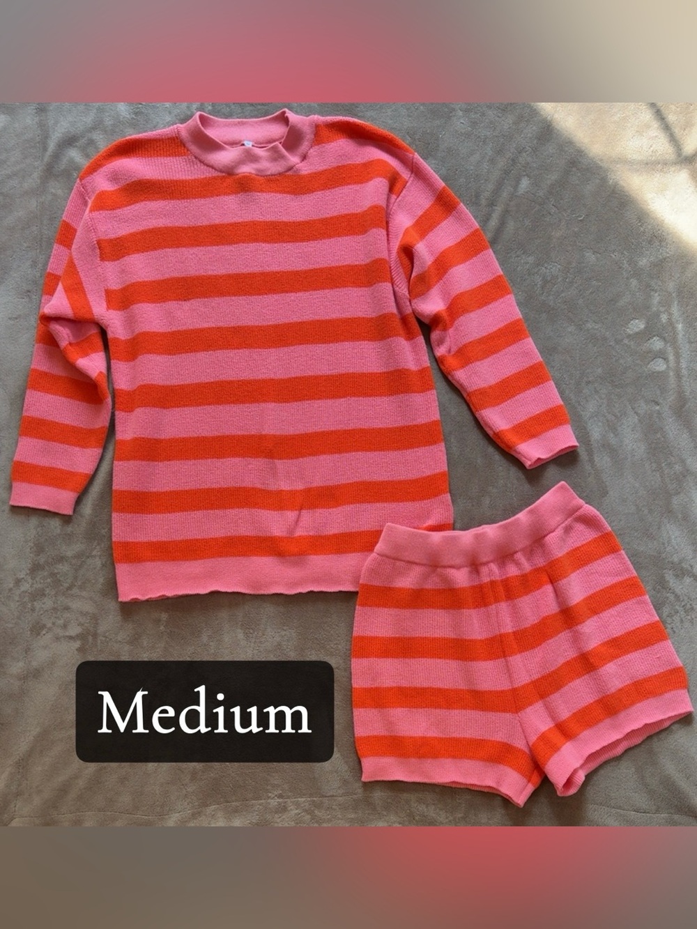 Striped Pink and Orange Knit Sweater & Shorts Set